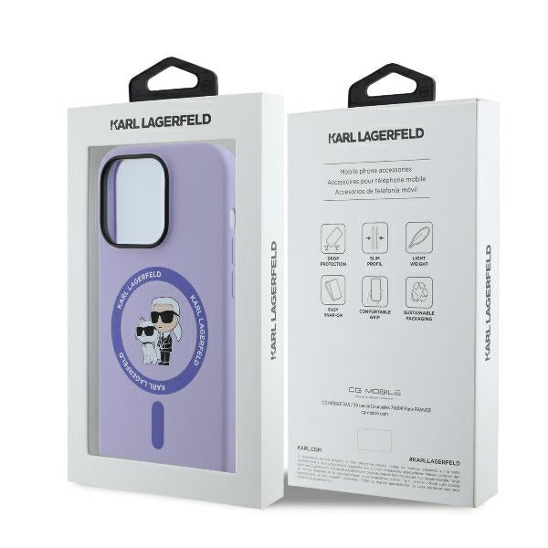 Custodia MagSafe per Apple iPhone 14 Pro Max, Karl Lagerfeld, Silicone Ring Karl & Choupette, Viola