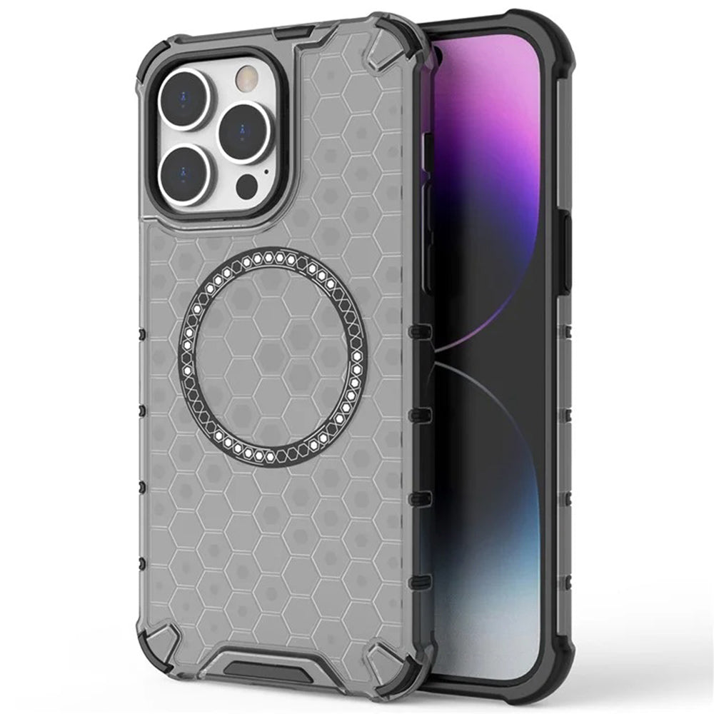 Custodia MagSafe per Apple iPhone 14 Pro, Techsuit, HoneyComb Shield, Bianca