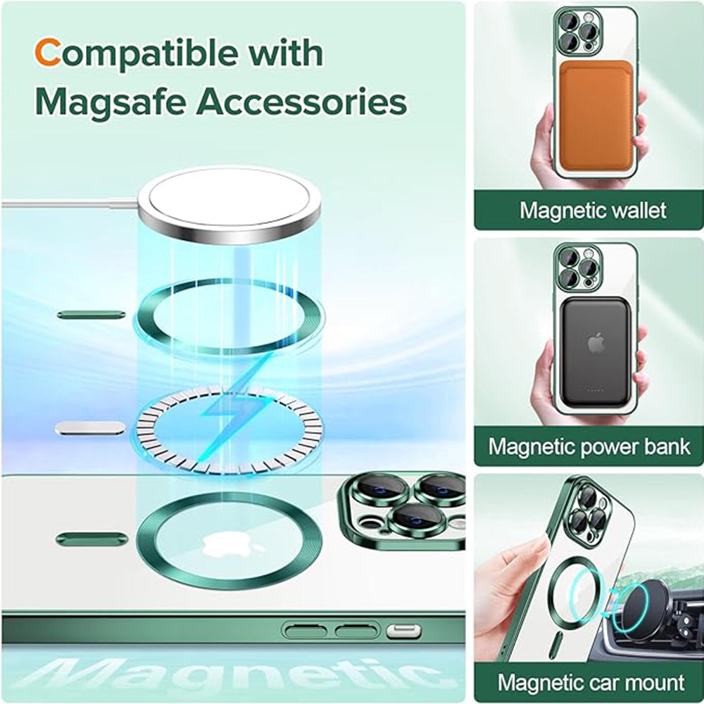 Coque MagSafe pour Apple iPhone 14 Pro, Techsuit, Luxury Crystal, Vert Foncé