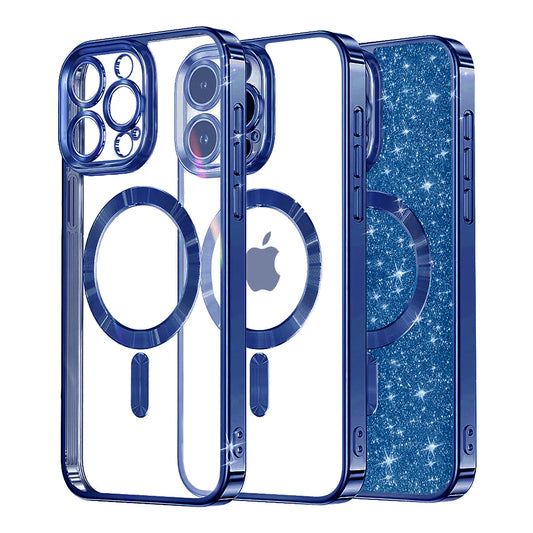 MagSafe-Hülle für Apple iPhone 14 Pro, Techsuit, Luxury Glitter, Dunkelblau