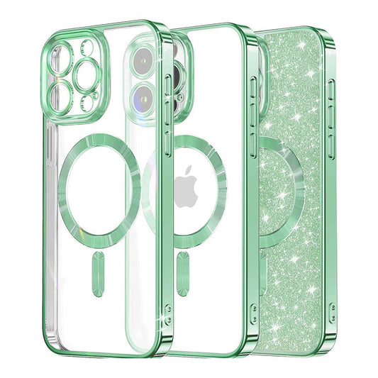 MagSafe-Hülle für Apple iPhone 14 Pro, Techsuit, Luxury Glitter, Hellgrün