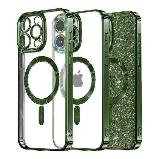 MagSafe-Hülle für Apple iPhone 14 Pro, Techsuit, Luxury Glitter, Dunkelgrün