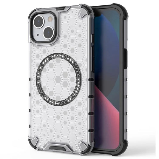 Custodia MagSafe per Apple iPhone 14, Techsuit, HoneyComb Shield, Bianca