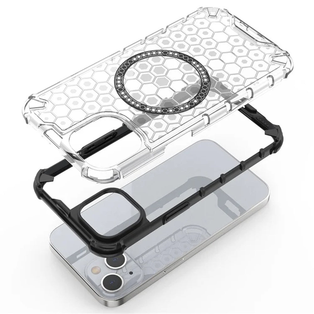 Coque MagSafe pour Apple iPhone 14, Techsuit, HoneyComb Shield, Blanche