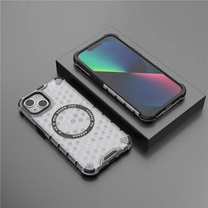 Coque MagSafe pour Apple iPhone 14, Techsuit, HoneyComb Shield, Blanche