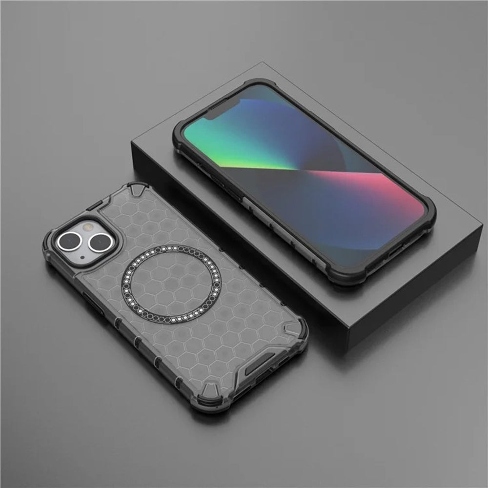 Coque MagSafe pour Apple iPhone 14, Techsuit, HoneyComb Shield, Noire