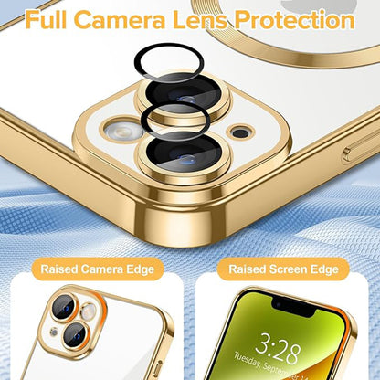 Custodia MagSafe per Apple iPhone 14, Techsuit, Luxury Crystal, Dorata