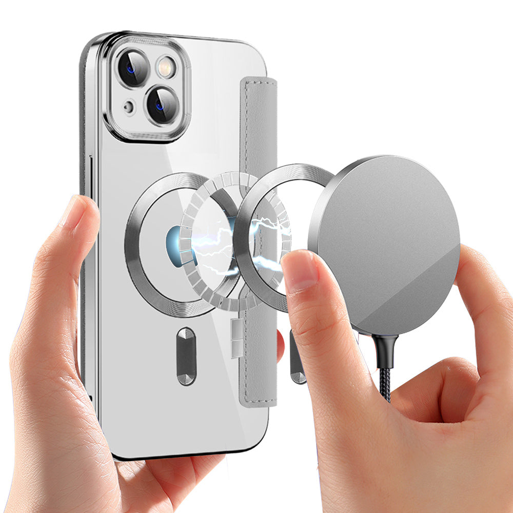 Coque MagSafe pour Apple iPhone 14, Techsuit, SmartMag Book, Gris
