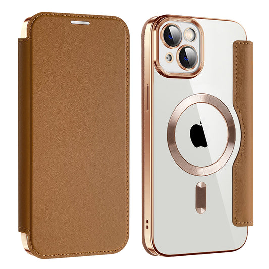 Custodia MagSafe per Apple iPhone 14, Techsuit, SmartMag Book, Marrone
