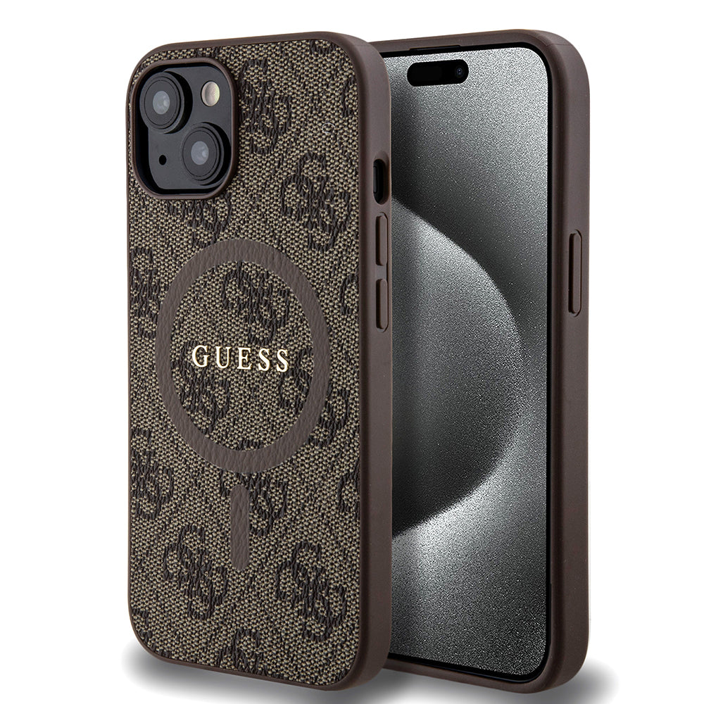 Custodia MagSafe per Apple iPhone 15, Guess, Collezione 4G, Marrone