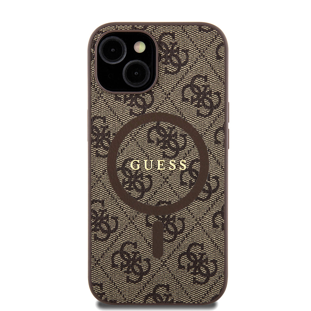 Custodia MagSafe per Apple iPhone 15, Guess, Collezione 4G, Marrone