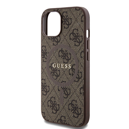 Custodia MagSafe per Apple iPhone 15, Guess, Collezione 4G, Marrone