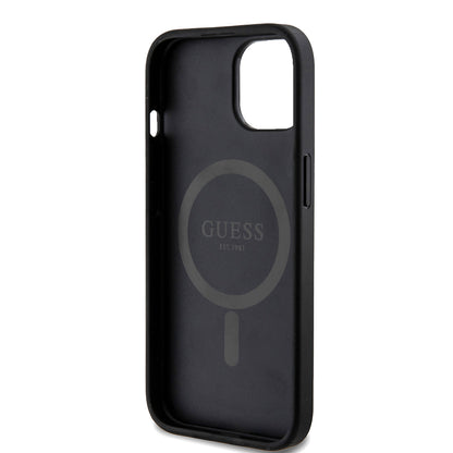 MagSafe Case for Apple iPhone 15, Guess, 4G Ring Classic Logo, Black