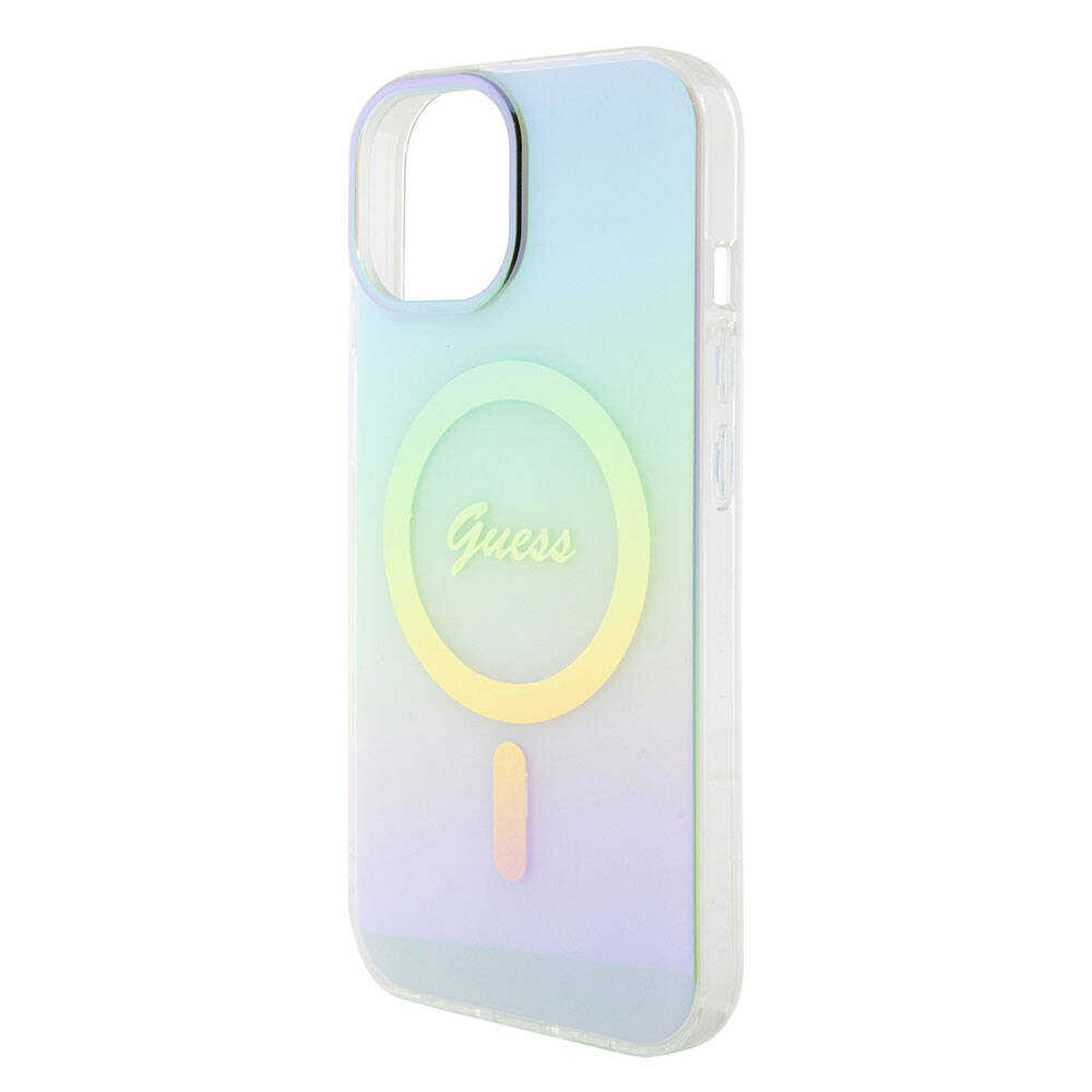 Coque MagSafe pour Apple iPhone 15, Guess, IML Iridescent, Turquoise