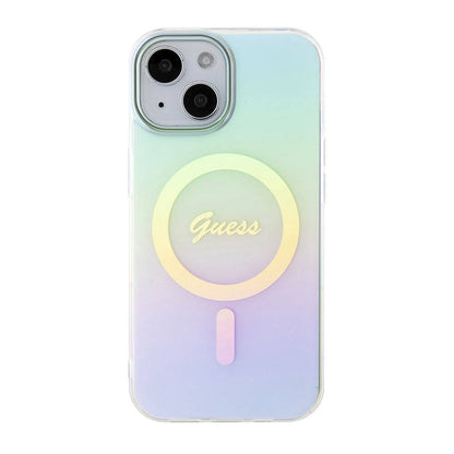 Coque MagSafe pour Apple iPhone 15, Guess, IML Iridescent, Turquoise