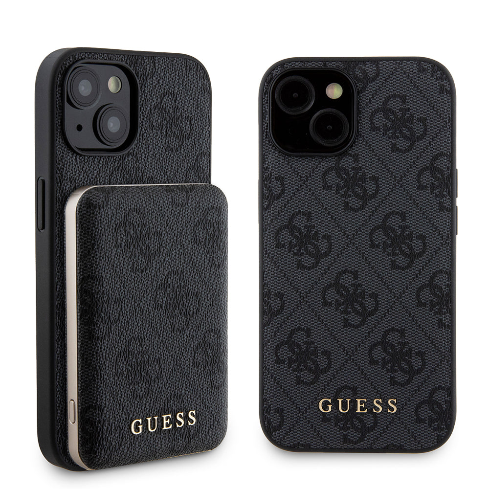 Custodia MagSafe per Apple iPhone 15, Guess, Powerbank 4G Metal Logo, Nera