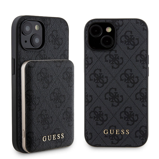 Custodia MagSafe per Apple iPhone 15, Guess, Powerbank 4G Metal Logo, Nera