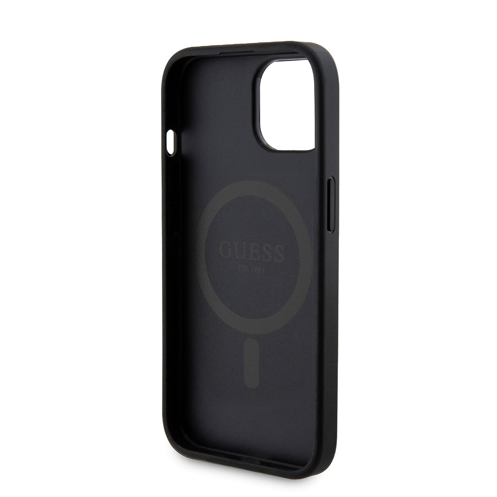 Custodia MagSafe per Apple iPhone 15, Guess, Powerbank 4G Metal Logo, Nera