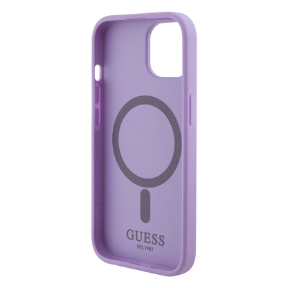 MagSafe Hülle für Apple iPhone 15, Guess, Saffiano, Lila