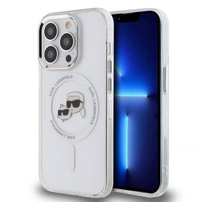 MagSafe Hülle für Apple iPhone 15, Karl Lagerfeld, IML Metal Karl & Choupette's Heads, Transparent