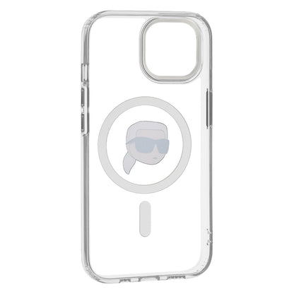 MagSafe Hülle für Apple iPhone 15, Karl Lagerfeld, IML Metal Karl's Head, Weiß