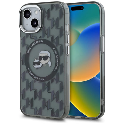 Custodia MagSafe per Apple iPhone 15, Karl Lagerfeld, IML Monogram Karl & Choupette's Heads, Nera