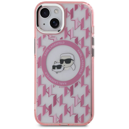 Custodia MagSafe per Apple iPhone 15, Karl Lagerfeld, IML Monogramma Karl & Choupette's Heads, Rosa