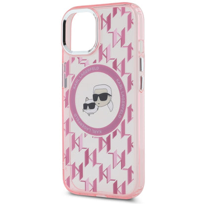 Custodia MagSafe per Apple iPhone 15, Karl Lagerfeld, IML Monogramma Karl & Choupette's Heads, Rosa