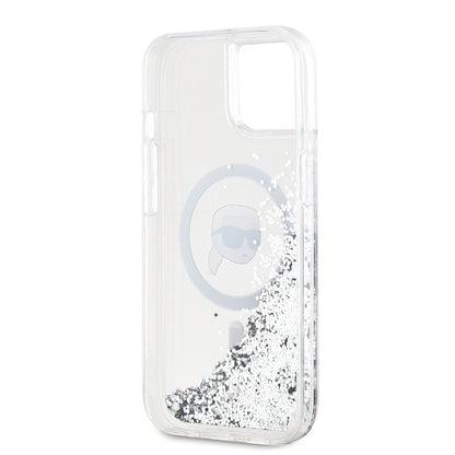 Custodia MagSafe per Apple iPhone 15, Karl Lagerfeld, Liquid Glitter Karl's Head, Trasparente