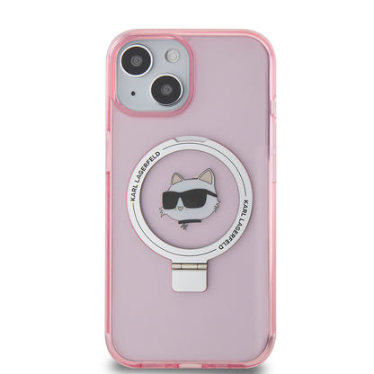 MagSafe Case for Apple iPhone 15, Karl Lagerfeld, Ring Stand Choupette's Head, Pink