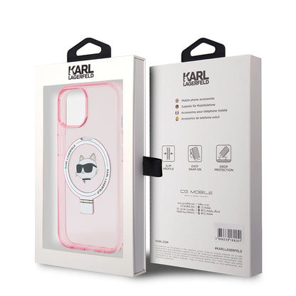 MagSafe Case for Apple iPhone 15, Karl Lagerfeld, Ring Stand Choupette's Head, Pink