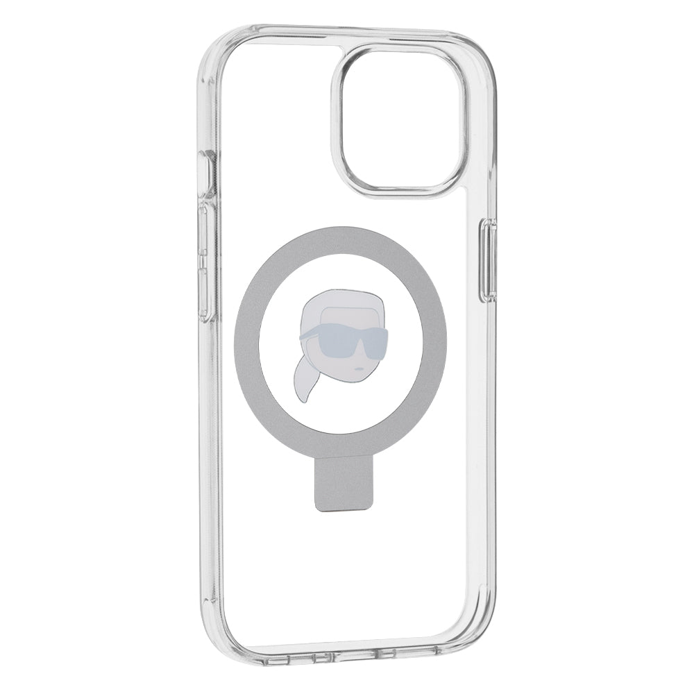 MagSafe Case for Apple iPhone 15, Karl Lagerfeld, Ring Stand Karl's Head, White