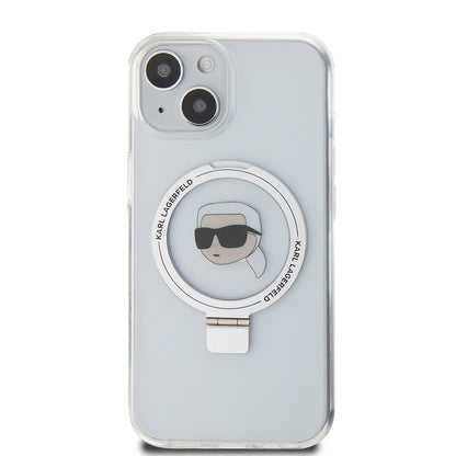 MagSafe Case for Apple iPhone 15, Karl Lagerfeld, Ring Stand Karl's Head, White