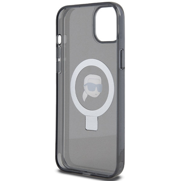 Coque MagSafe pour Apple iPhone 15, Karl Lagerfeld, Ring Stand Karl's Head, Noire