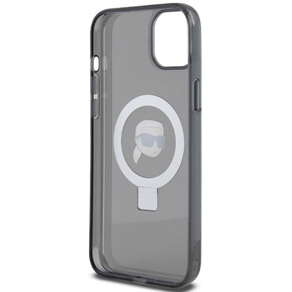 Coque MagSafe pour Apple iPhone 15, Karl Lagerfeld, Ring Stand Karl's Head, Noire