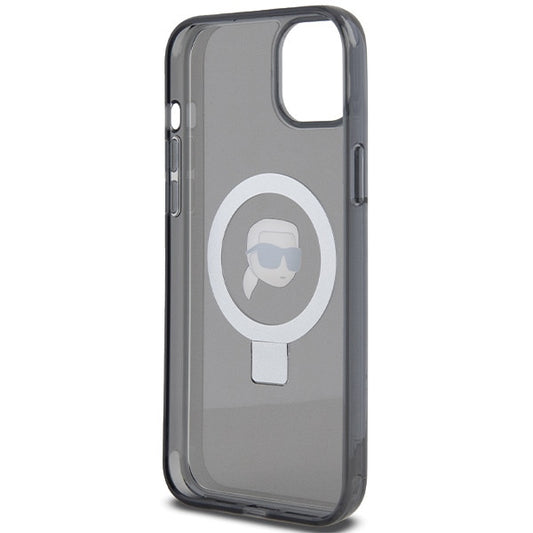 Coque MagSafe pour Apple iPhone 15, Karl Lagerfeld, Ring Stand Karl's Head, Noire
