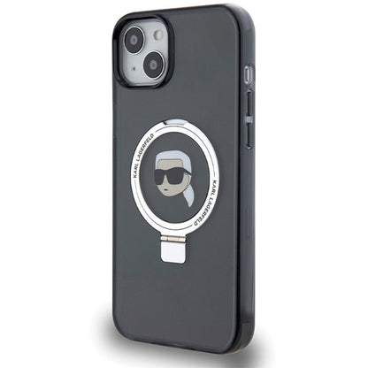 Coque MagSafe pour Apple iPhone 15, Karl Lagerfeld, Ring Stand Karl's Head, Noire