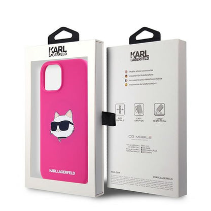 MagSafe Hülle für Apple iPhone 15, Karl Lagerfeld, Silikon Choupette's Head, Fuchsia