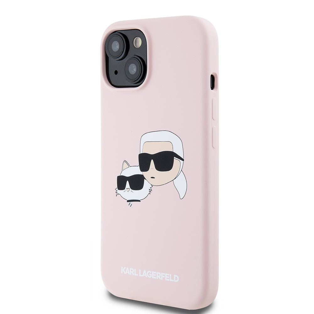 Custodia MagSafe per Apple iPhone 15, Karl Lagerfeld, Silicone Karl & Choupette's Heads, Rosa