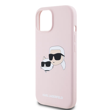 Custodia MagSafe per Apple iPhone 15, Karl Lagerfeld, Silicone Karl & Choupette's Heads, Rosa