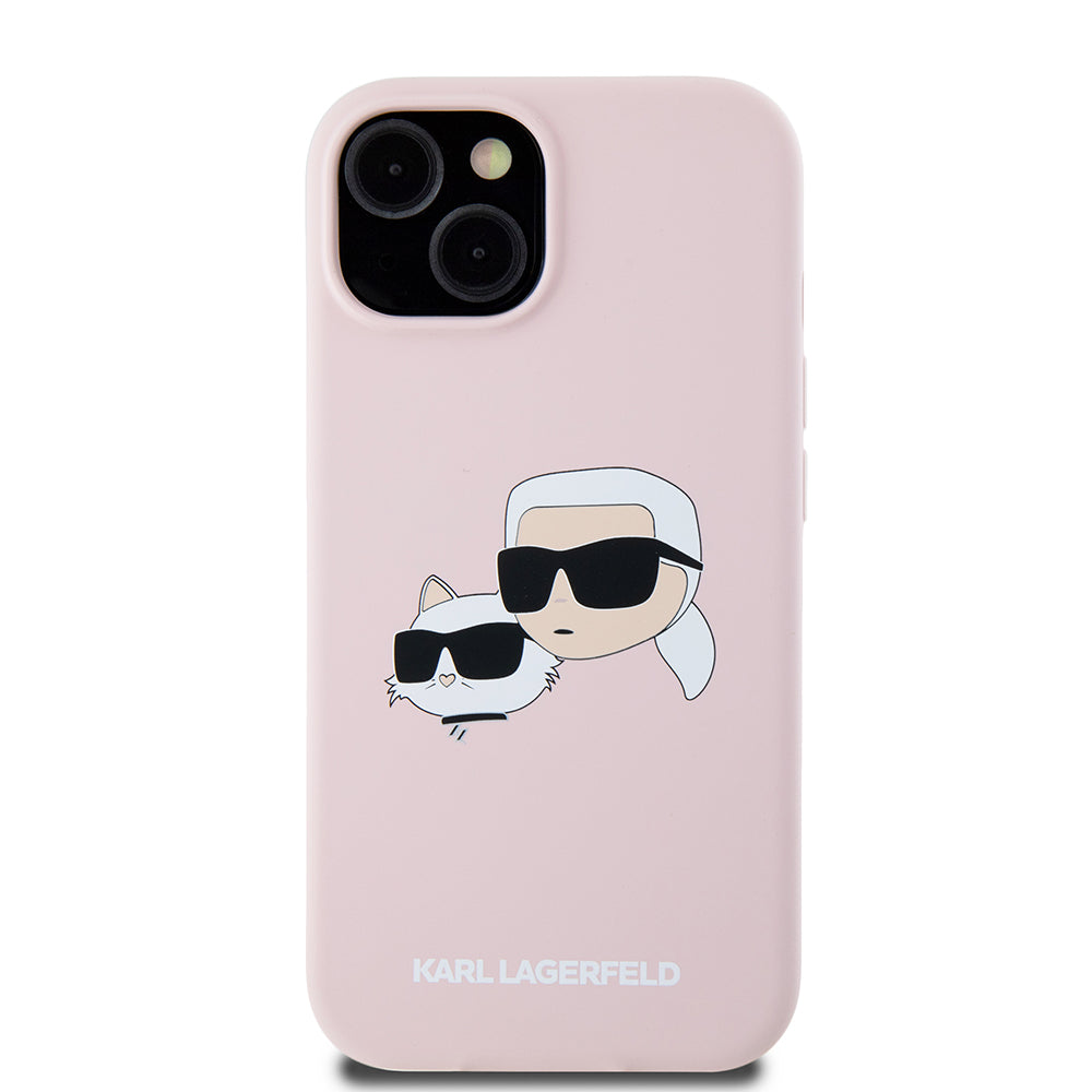Custodia MagSafe per Apple iPhone 15, Karl Lagerfeld, Silicone Karl & Choupette's Heads, Rosa
