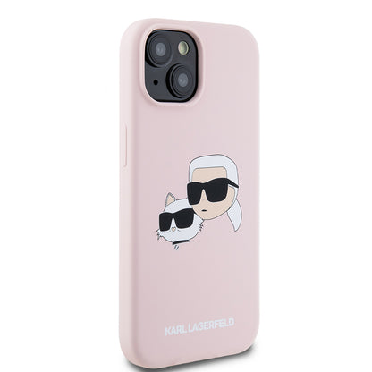Custodia MagSafe per Apple iPhone 15, Karl Lagerfeld, Silicone Karl & Choupette's Heads, Rosa