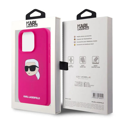 Custodia MagSafe per Apple iPhone 15, Karl Lagerfeld, Silicone Karl's Head, Fucsia