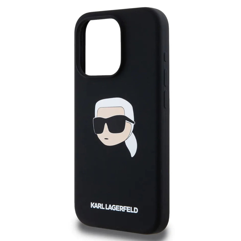 Housse MagSafe pour Apple iPhone 15, Karl Lagerfeld, Silicone Tête de Karl, Noire