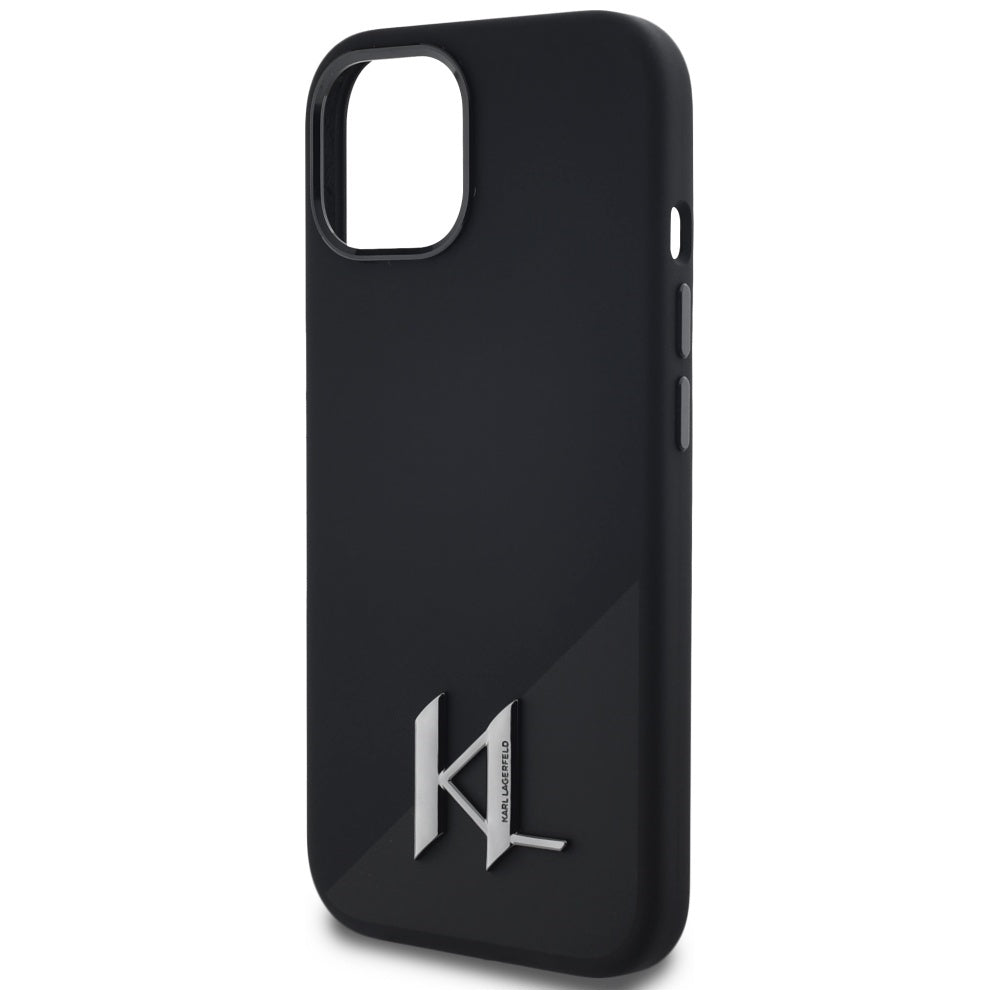 Custodia MagSafe per Apple iPhone 15, Karl Lagerfeld, Silicone Shadow Metal Initial, Nera