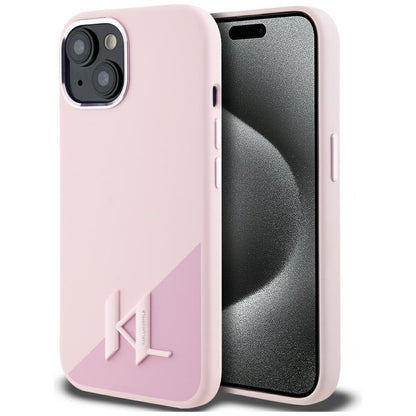 Custodia MagSafe per Apple iPhone 15, Karl Lagerfeld, Silicone Shadow Metal Initial, Rosa