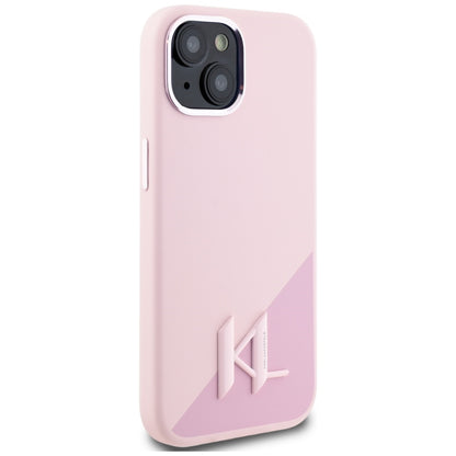 Custodia MagSafe per Apple iPhone 15, Karl Lagerfeld, Silicone Shadow Metal Initial, Rosa