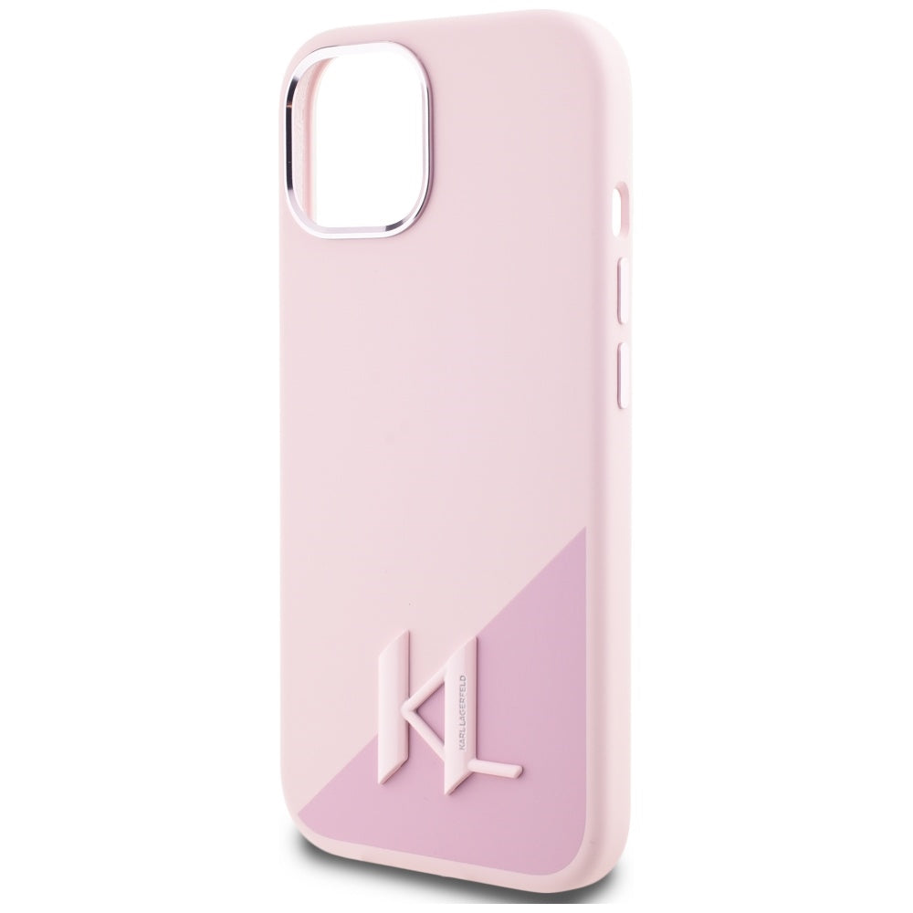 Custodia MagSafe per Apple iPhone 15, Karl Lagerfeld, Silicone Shadow Metal Initial, Rosa