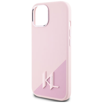 Custodia MagSafe per Apple iPhone 15, Karl Lagerfeld, Silicone Shadow Metal Initial, Rosa