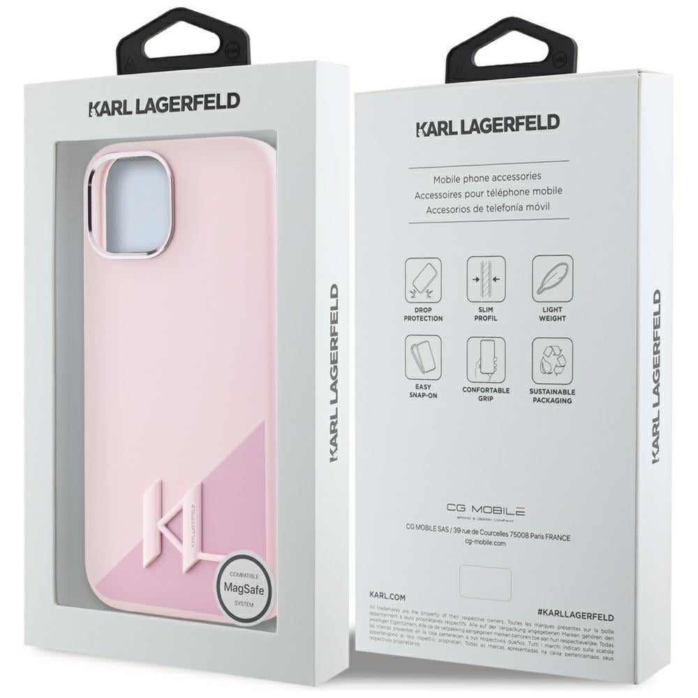 Custodia MagSafe per Apple iPhone 15, Karl Lagerfeld, Silicone Shadow Metal Initial, Rosa